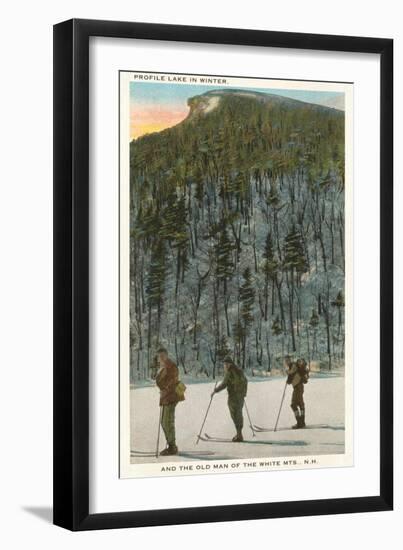 Skiers by Old Man of the Mountain, New Hampshire-null-Framed Art Print