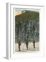Skiers by Old Man of the Mountain, New Hampshire-null-Framed Art Print
