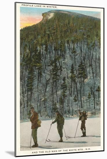Skiers by Old Man of the Mountain, New Hampshire-null-Mounted Art Print