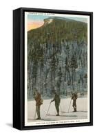 Skiers by Old Man of the Mountain, New Hampshire-null-Framed Stretched Canvas