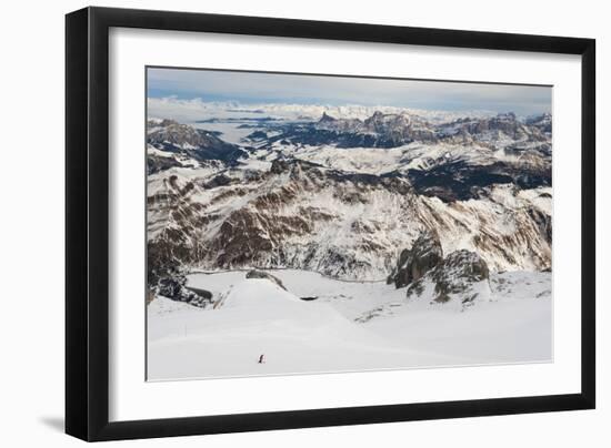 Skiers descend from the top of Marmolada in the Dolomites, Italy, Europe-Alex Treadway-Framed Premium Photographic Print