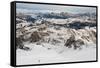 Skiers descend from the top of Marmolada in the Dolomites, Italy, Europe-Alex Treadway-Framed Stretched Canvas