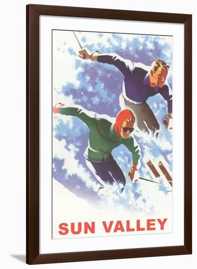 Skiers in Powder, Sun Valley-null-Framed Art Print
