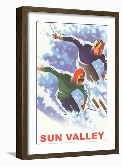 Skiers in Powder, Sun Valley-null-Framed Art Print