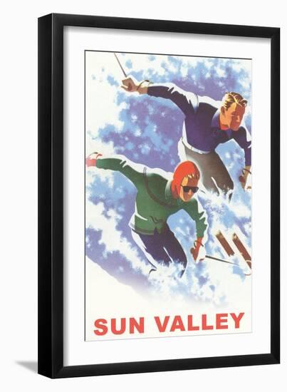 Skiers in Powder, Sun Valley-null-Framed Art Print