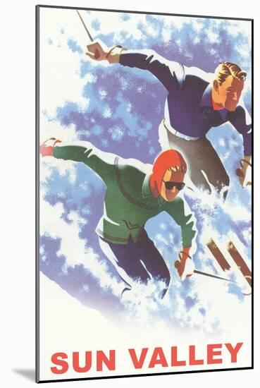 Skiers in Powder, Sun Valley-null-Mounted Art Print