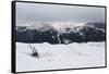 Skiers in the mountains, Dolomites, Italy, Europe-Alex Treadway-Framed Stretched Canvas