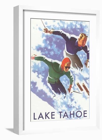 Skiers, Lake Tahoe-null-Framed Art Print