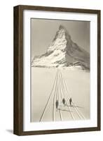 Skiers Leaving Matterhorn-null-Framed Art Print