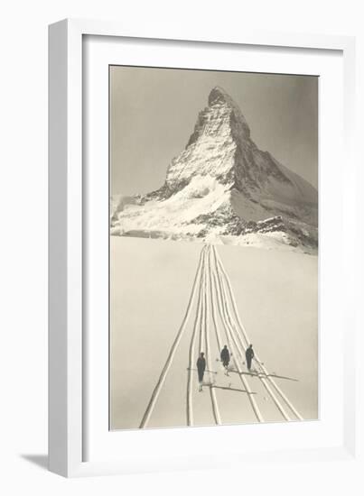 Skiers Leaving Matterhorn-null-Framed Art Print