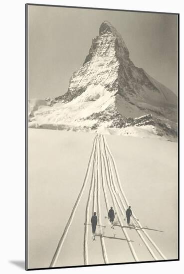 Skiers Leaving Matterhorn-null-Mounted Art Print
