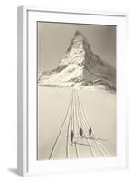 Skiers Leaving Matterhorn-null-Framed Art Print