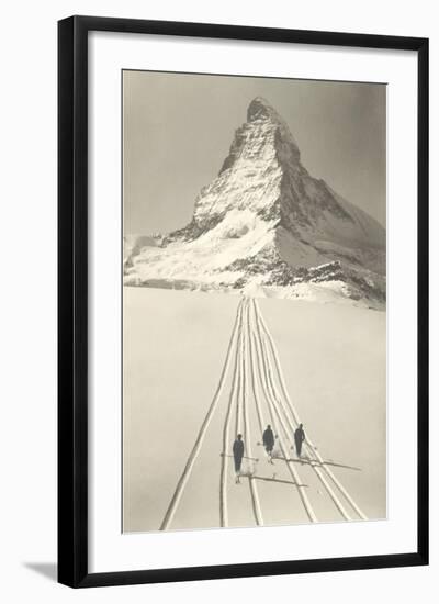 Skiers Leaving Matterhorn-null-Framed Art Print