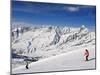 Skiers, Mountain Scenery in Cervinia Ski Resort, Cervinia, Valle D'Aosta, Italian Alps, Italy-Christian Kober-Mounted Photographic Print