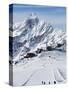 Skiers, Mountain Scenery in Cervinia Ski Resort, Cervinia, Valle D'Aosta, Italian Alps, Italy-Christian Kober-Stretched Canvas