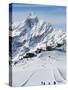 Skiers, Mountain Scenery in Cervinia Ski Resort, Cervinia, Valle D'Aosta, Italian Alps, Italy-Christian Kober-Stretched Canvas