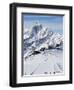 Skiers, Mountain Scenery in Cervinia Ski Resort, Cervinia, Valle D'Aosta, Italian Alps, Italy-Christian Kober-Framed Photographic Print