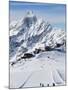 Skiers, Mountain Scenery in Cervinia Ski Resort, Cervinia, Valle D'Aosta, Italian Alps, Italy-Christian Kober-Mounted Photographic Print