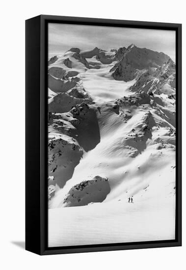 Skiers on French Alps Near New Resort-Loomis Dean-Framed Stretched Canvas