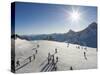 Skiers on Hintertux Glacier, Mayrhofen Ski Resort, Zillertal Valley, Austrian Tyrol, Austria-Christian Kober-Stretched Canvas