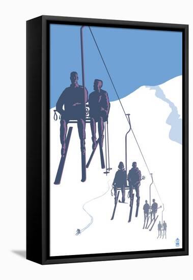 Skiers on Lift-Lantern Press-Framed Stretched Canvas