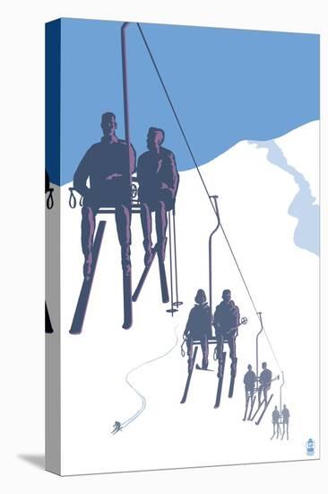 Skiers on Lift-Lantern Press-Stretched Canvas