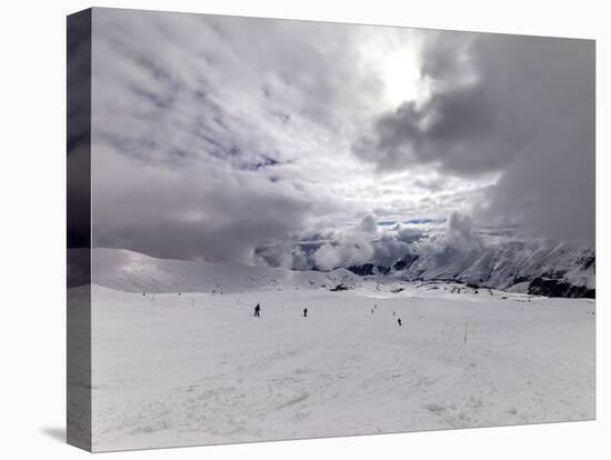 Skiers on Ski Slope before Rain-BSANI-Stretched Canvas