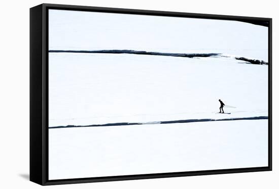 Skiers on the Sunwapta River in Jasper National Park, Alberta Canada-Richard Wright-Framed Stretched Canvas
