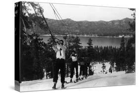 Skiers Reaching the Top of the Lift - Big Bear Lake, CA-Lantern Press-Stretched Canvas