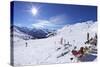 Skiers Relaxing at Cafe in Winter Sunshine, Verdons Sud, La Plagne, French Alps, France, Europe-Peter Barritt-Stretched Canvas