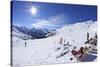 Skiers Relaxing at Cafe in Winter Sunshine, Verdons Sud, La Plagne, French Alps, France, Europe-Peter Barritt-Stretched Canvas