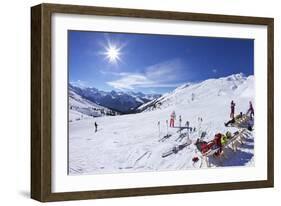 Skiers Relaxing at Cafe in Winter Sunshine, Verdons Sud, La Plagne, French Alps, France, Europe-Peter Barritt-Framed Photographic Print