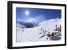 Skiers Relaxing at Cafe in Winter Sunshine, Verdons Sud, La Plagne, French Alps, France, Europe-Peter Barritt-Framed Photographic Print