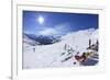 Skiers Relaxing at Cafe in Winter Sunshine, Verdons Sud, La Plagne, French Alps, France, Europe-Peter Barritt-Framed Photographic Print