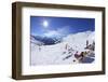 Skiers Relaxing at Cafe in Winter Sunshine, Verdons Sud, La Plagne, French Alps, France, Europe-Peter Barritt-Framed Photographic Print