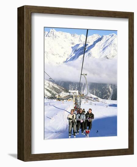 Skiers Riding Chairlift up to Slopes from Village of Solden, Tirol Alps, Tirol, Austria-Richard Nebesky-Framed Photographic Print