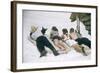 Skiers Sunbathing in Summer Fashions with Dog at Sun Valley Ski Resort, Idaho, April 22, 1947-George Silk-Framed Photographic Print