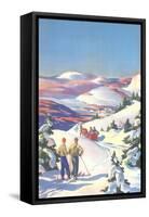 Skiers Watching Horse-Drawn Sleigh-null-Framed Stretched Canvas