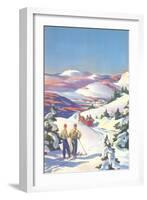 Skiers Watching Horse-Drawn Sleigh-null-Framed Art Print