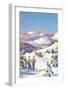 Skiers Watching Horse-Drawn Sleigh-null-Framed Art Print