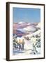 Skiers Watching Horse-Drawn Sleigh-null-Framed Art Print