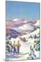 Skiers Watching Horse-Drawn Sleigh-null-Mounted Art Print