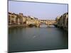 Skiff on the River Arno and the Ponte Vecchio, Florence, Tuscany, Italy-Walter Rawlings-Mounted Photographic Print