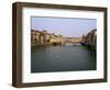 Skiff on the River Arno and the Ponte Vecchio, Florence, Tuscany, Italy-Walter Rawlings-Framed Photographic Print