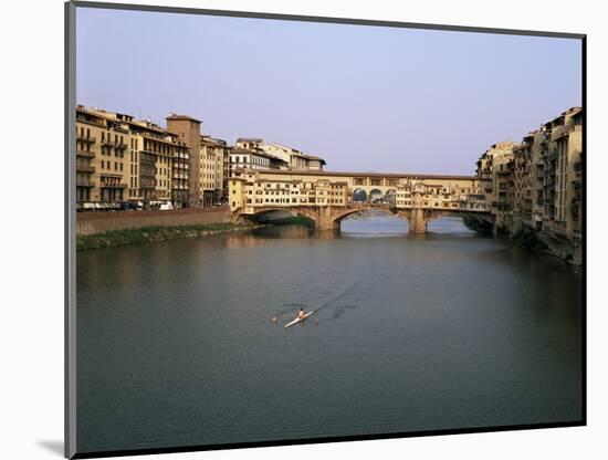Skiff on the River Arno and the Ponte Vecchio, Florence, Tuscany, Italy-Walter Rawlings-Mounted Photographic Print