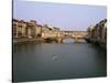 Skiff on the River Arno and the Ponte Vecchio, Florence, Tuscany, Italy-Walter Rawlings-Stretched Canvas