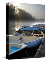 Skiffs and Morning Fog in Southwest Harbor, Maine, Usa-Jerry & Marcy Monkman-Stretched Canvas