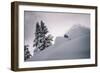 Skiing A Powder Haven During Winter Whiteout, Backcountry Near Mt Baker Ski Area, Washington State-Jay Goodrich-Framed Photographic Print