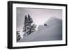 Skiing A Powder Haven During Winter Whiteout, Backcountry Near Mt Baker Ski Area, Washington State-Jay Goodrich-Framed Photographic Print