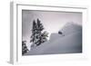 Skiing A Powder Haven During Winter Whiteout, Backcountry Near Mt Baker Ski Area, Washington State-Jay Goodrich-Framed Photographic Print